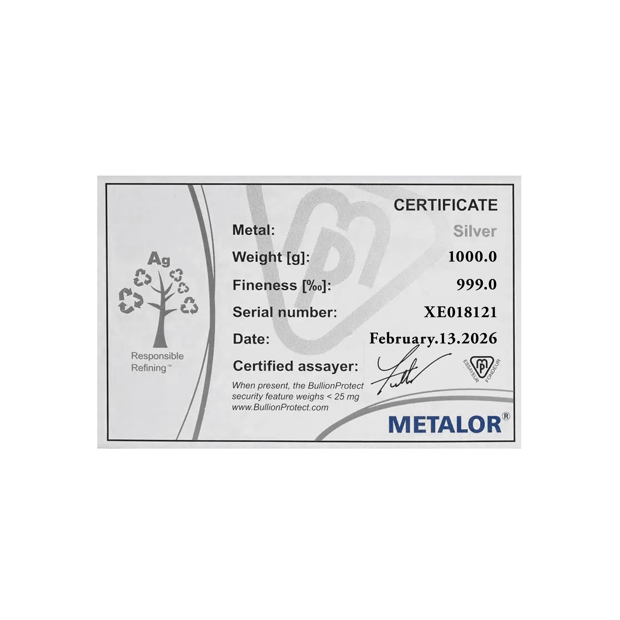 1 Kg Metalor Swiss Silver Bar